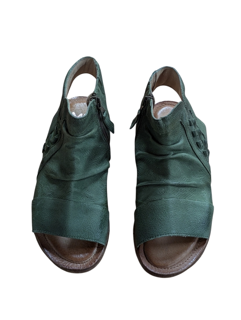 Miz Mooz Flaire Ruched Leather Side Zip Aloe Green Sandals Size 38 - Picture 3 of 10